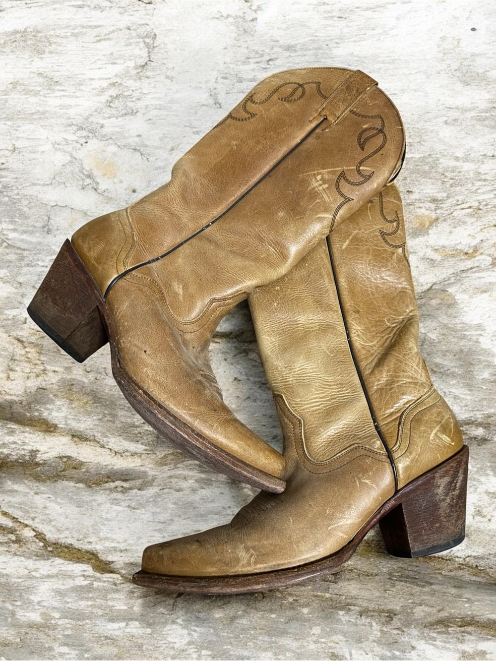 Sterling River Women's Tan Western Leather Mid-Calf Boots